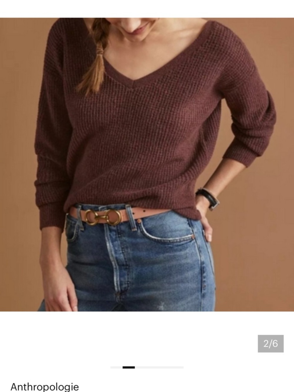 Anthropologie Women's V-Neck Pullover Cross Back Sweater in Deep Plum